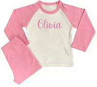 Boost Kid Essentials Personalised Girls Boys Name Pyjamas Any Name Nightwear Baby Toddler Older (Pink, 3-4 Years)