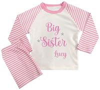 Boost Kid Essentials Personalised Matching Little Big Sister Brother Pyjamas Sibling PJs (Big Sister Pink Stripe, 1-2 Years)