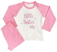 Boost Kid Essentials Personalised Matching Little Big Sister Brother Pyjamas Sibling PJs (Little Sister Pink, 5-6 Years)