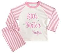 Boost Kid Essentials Personalised Matching Little Big Sister Brother Pyjamas Sibling PJs (Little Sister Pink Stripe, 2-3 Years)