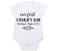 Boost Kid Essentials Personalised Our First Fathers Day Baby Girl Boy Vest Bodysuit (Black - Hearts, 0 Months)