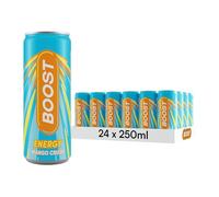Boost Mango Crush Energy Drink, 24 Pack, 250ml Cans | Tropical mango flavoured energy drink combining exotic fruit taste with caffeine.