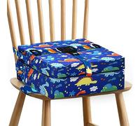 Booster Seat for Dining Chair Dismountable Washable Table Increasing Cushion with 2 Adjustable Straps Safety Buckle Non-Slip Bottom Travel Dining Chair Pads for Kids (Dinosaur Blue Upgrade)
