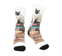 Boot Socks 40cm Siamese Cat Cutout Photo Retro Book Vintage Cute Pattern Thick Socks Fancy Novelty Work Socks Cushion Crew Socks For Aldult, Great Gift, Valentine'S Day