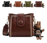 Bootara Bucket Bag 2025 Bootara Women's Vintage Bunny Charm Bucket Bag Convertible Shoulder Crossbody Spacious Travel Tote, Coffee, Vintage-inspired