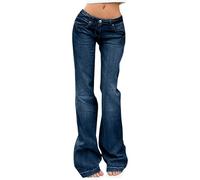 Bootcut Jeans for Women Petite Low Rise Straight Wide Leg Flared Jeans Button Fly Vintage Baggy Loose Fit Bell Bottom Denim Trousers with Pockets