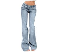 Bootcut Jeans for Women Petite Low Rise Straight Wide Leg Flared Jeans Button Fly Vintage Baggy Loose Fit Bell Bottom Denim Trousers with Pockets