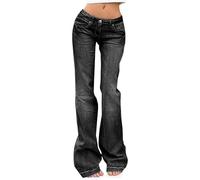 Bootcut Jeans for Women Petite Low Rise Straight Wide Leg Flared Jeans Button Fly Vintage Baggy Loose Fit Bell Bottom Denim Trousers with Pockets