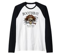 Boothbay Maine Pirate Skull Since 1622 Black Raglan Baseball Tee