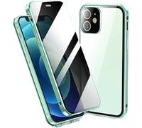 Boothcosly Phone Case, Magnetic Adsorption Metal Privacy Case, 360 Degree Front and Back Tempered Glass Cover (Green, for iPhone 15 Plus)