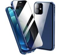 Boothcosly Phone Case, Magnetic Adsorption Metal Privacy Case, 360 Degree Front and Back Tempered Glass Cover (Blue, for iPhone 15 Pro max)
