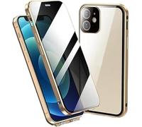 Boothcosly Phone Case, Magnetic Adsorption Metal Privacy Case, 360 Degree Front and Back Tempered Glass Cover (Gold, for iPhone 15 Plus)