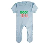 Bootiful Word Halloween Statement Baby Romper Jumpsuit with feet, 0-3 Months, Pastel Blue