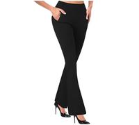 Bootleg Trousers for Women Elasticated Waist Pull On Casual Office Work Pants Ladies Straight Leg Bottoms with Pockets High Stretch Bootcut Flare Yoga Pants Black