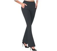 Bootleg Trousers for Women Elasticated Waist Pull On Casual Office Work Pants Ladies Straight Leg Bottoms with Pockets High Stretch Bootcut Flare Yoga Pants