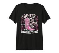 Boots and Bling Tshirt Black Cowgirl Rodeo Texas Western Premium T-Shirt
