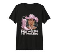 Boots and Bling Tshirt Black Cowgirl Rodeo Texas Western Premium T-Shirt