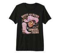 Boots and Bling Tshirt Black Cowgirl Rodeo Texas Western Premium T-Shirt