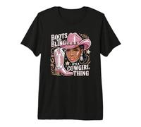 Boots and Bling Tshirt Black Cowgirl Rodeo Texas Western Premium T-Shirt