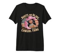 Boots and Bling Tshirt Black Cowgirl Rodeo Texas Western Premium T-Shirt