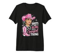 Boots and Bling Tshirt Black Cowgirl Rodeo Texas Western Premium T-Shirt