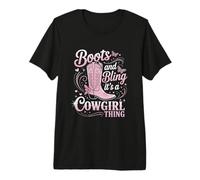 Boots and Bling Tshirt Black Cowgirl Rodeo Texas Western Premium T-Shirt