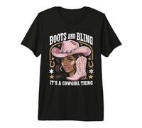 Boots and Bling Tshirt Black Cowgirl Rodeo Texas Western Premium T-Shirt