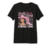 Boots and Bling Tshirt Black Cowgirl Rodeo Texas Western Premium T-Shirt