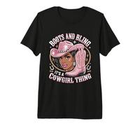 Boots and Bling Tshirt Black Cowgirl Rodeo Texas Western Premium T-Shirt