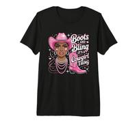 Boots and Bling Tshirt Black Cowgirl Rodeo Texas Western Premium T-Shirt