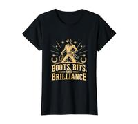 Boots Bits and Brilliance Western Cowboy Roping Value Graphic T-Shirt, Women, Black, XS