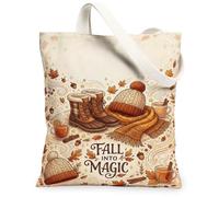 Boots Canvas Tote Bag, Cozy Rustic Scarf Hat Fall Brown Everyday Tote Bag 13x15 Inch, Brown, 13x15 Inch