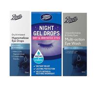 Boots Eye Wash, Hypromellose Eye Drops & Night Eye Gel Bundle