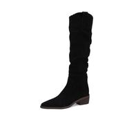 Boots Female Pointed Toe Chunky Rider Boots Chunky Western Cowboy Boots Big Size But Not Knee-high Boots Autumn and Winter Black