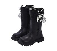 Boots For Girls Knee High Riding Boot Mid Calf Leather Casual Soft And Comfort School Shoes Easy to Slip On Fashion Boots Bow Party Shoes Platform Chunky Boot for Autumn and Winter