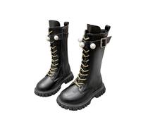 Boots For Girls Side Zipper Riding Shoes Mid Calf Leather Casual Soft And Comfort School Shoes Easy to Slip On Fashion Boots Bow Party Platform Chunky Boot for Casual Walking Hiking