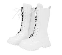boots for kids Girls Boots Spring Autumn Winter Single Mid Calf Boot British Single Booties Side Zipper Leather Shoe Little Girl Boot Lace-Up Warm School Shoes girls combat white Booties White 1.5