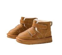 Boots for Kids Girls Fleece Lining Solid Color Snow Boots Thick Short Outdoor Soft Soled Ankle Strap Shoes Comfortable Flat Warm Winter Wide Fit Footwear Fit Loose Shoes Khaki