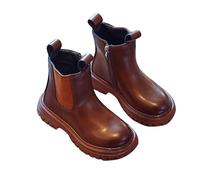 Boots for Kids UK Autumn Winter Plain British Style Chelsea Patent Leather Boots Girls Boys Side Zip Anti-Slip Casual Ankle Boot Children Fashion Shoes Footwear Brown