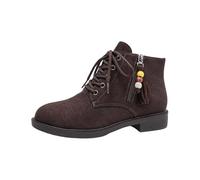 Boots for Women Ankle Elegant Lace Up Chunky Heel Booties for Autumn Winter Season Comfortable Casual Footwear with Lace and Side Zipper