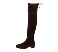 Boots for Women Knee High Pointed Toe Chunky Heel Stacked Fold Over Casual Dress Booties Slip On Comfortable Winter Fall Footwear
