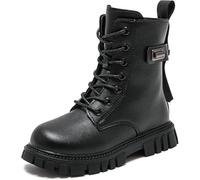 Boots for women, Lace Up Ankle Boots For Girls Leather Combat Riding Boots Side Zipper Punk Goth Lug Sole Ankle Booties With Metal Buckle Decor For Dressy Birthday Daily Causal 4-11 Years(Black,13)