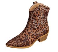 Boots For Women Low Heel Leather Cowboy Boots for Women Western Cowgirl Ankle Boots Classic Low Chunky Heel Pull On Tabs, Rodeo Country Concert Music Festival Dance Party Wedding & Casual Outfits