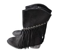 Boots For Women Mid Calf Tassel Walking Boots Chunky Heeled Round Toe Retro Western Boot Easy To Clean Comfortable Ladies Shoes Anti-Slip Easier On & Off Pull On Boot With Side Zip