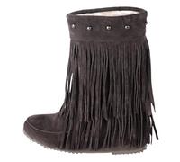 Boots For Women Mid Calf Tassel Walking Boots Round Toe Grip Sole Flat Booties Anti-Slip Warm Comfortable Winter Boot Easier On & Off Slip On Booties Hiking Yard Work Outdoor Activities
