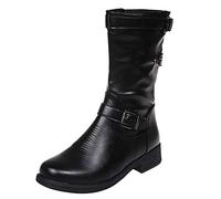 Boots for Women Retro Women Zipper Square Heel Solid Color Middle Boots Round Toe Shoes (Black, 6)