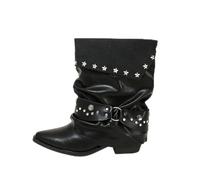 Boots for Women Slouch Western Mid-Calf Boots Rivet Star | Western Slouch Boot, Star-Rivet Decor, Split Leather Upper, Rubber Sole, 5Cm Block Heel