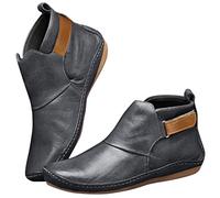 Boots for Women UK Ankle Boots for Women Round Headed Leather Boots Flat Heel Short Boots Retro Solid Colored Comfort Womens Boots Casual Boots Womens Ankle Boots Winter Comfy Woman Cowboy Boots Grey
