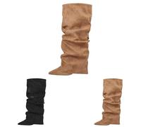 Boots for Women UK Knee High Boots for Women Wedge Heel Slouchy Pointed Toe Pull On Tall Shoes Comfortable Casual Work Party Fall Winter Shoes Autumn Winter Comfortable Shoe