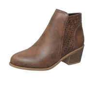 Boots For Women Uk Pointed Toe Openwork Ankle Boots Chunky Heeled Side Zip Walking Boot Easier On & Off Comfortable Pull On Booties Anti-Slip Easy To Clean Fall Boot Outdoor